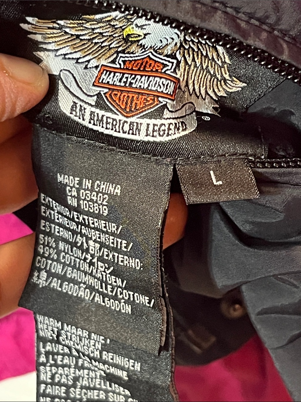 HARLEY DAVIDSON Black & Pink Reversible Med Weight Coat &/or Vest Women’s Large - Picture 9 of 16
